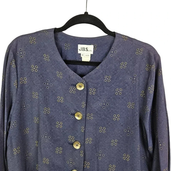 Vintage‎ J.B.S. Ltd Blue Patterned 3/4 Sleeve Tunic Button Front Womens Size 14P - Picture 6 of 11